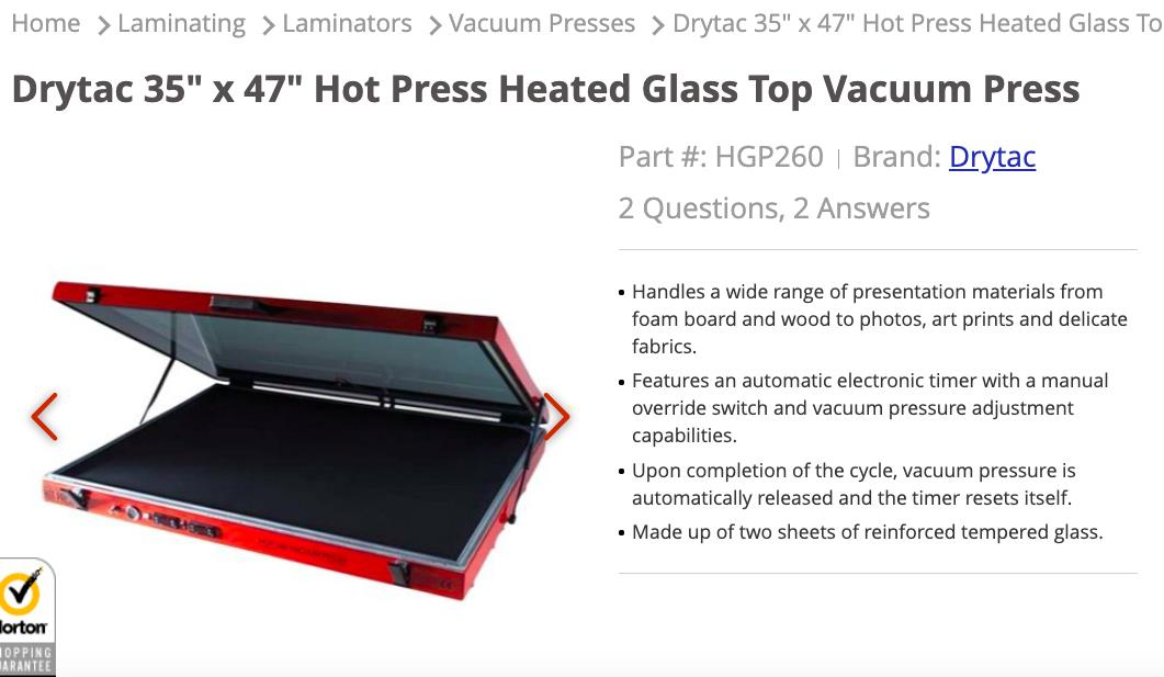 Hot Press Heated Glass Top Vacuum Press - DRYTAC