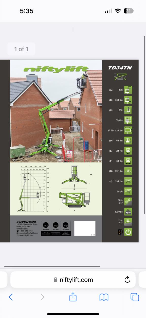 Equipment Movers Niftylift TD34TN to Taunton uShip